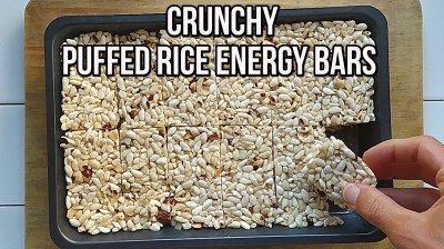 Barritas energéticas crujientes de arroz inflado y frutos secos